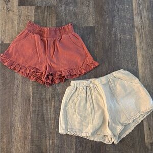 Women's Ruffled Hem Shorts - Rust and Cream